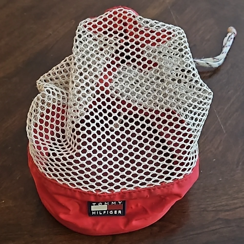 90's Vintage Tommy Hilfiger Shower Caddy Drawstring Mesh Bag